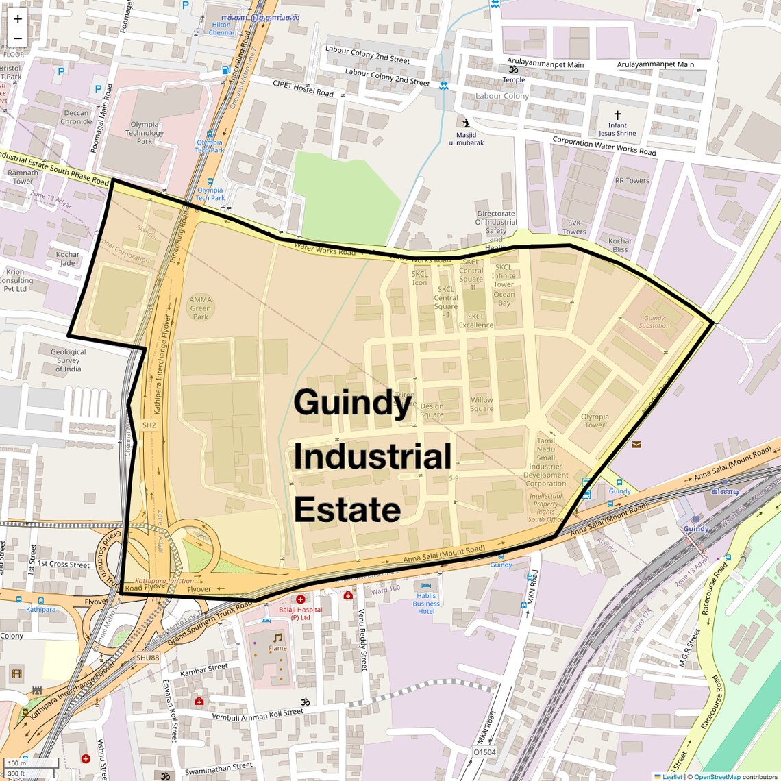 Location Map of Guindy Industrial Estate, Chennai