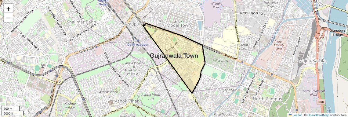 Location Map of Gujranwala Town, Delhi
