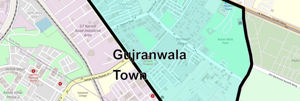 Location Map of Gujranwala Town, Delhi
