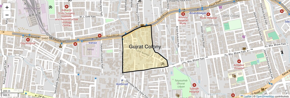 Location Map of Gujrat Colony, Pune