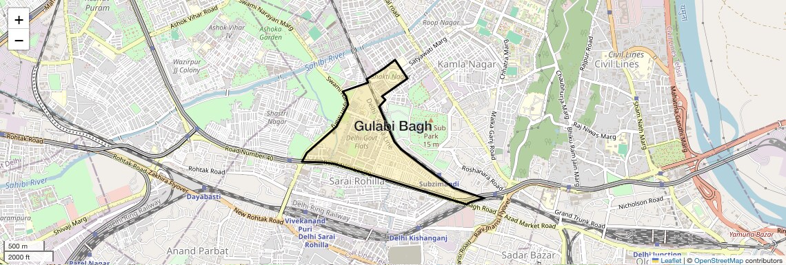 Location Map of Gulabi Bagh, Delhi
