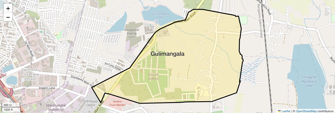 Location Map of Gulimangala, Bangalore