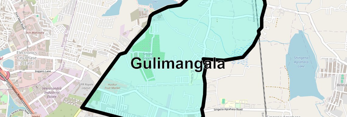 Location Map of Gulimangala, Bangalore