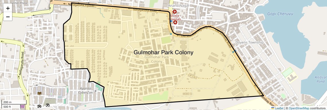 Location Map of Gulmohar Park Colony, Hyderabad