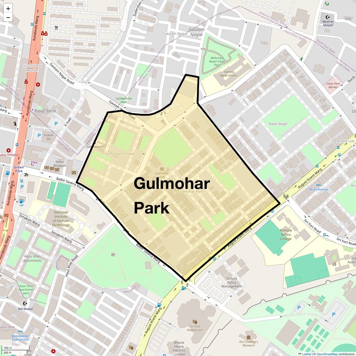 Location Map of Gulmohar Park, Delhi