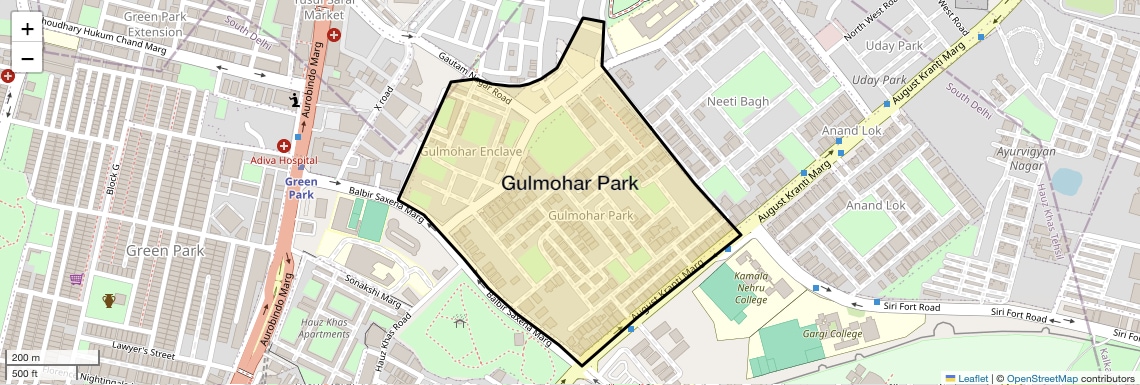 Location Map of Gulmohar Park, Delhi