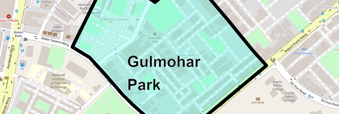 Location Map of Gulmohar Park, Delhi