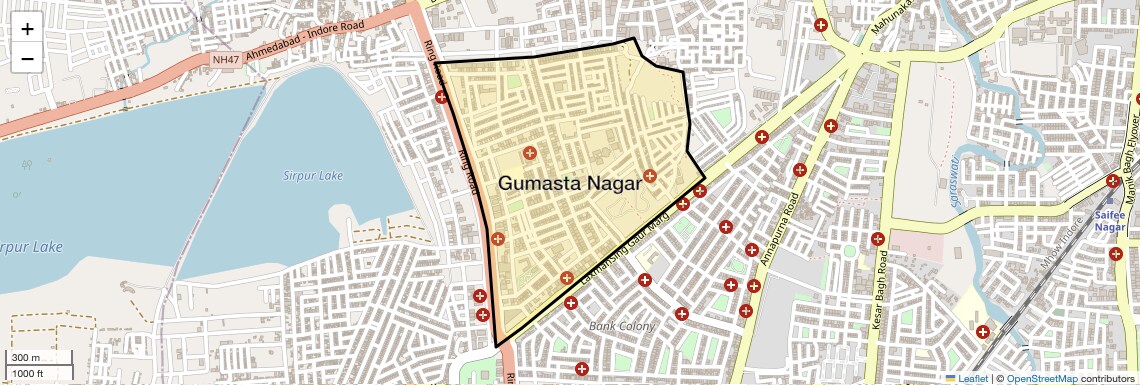 Location Map of Gumasta Nagar, Indore