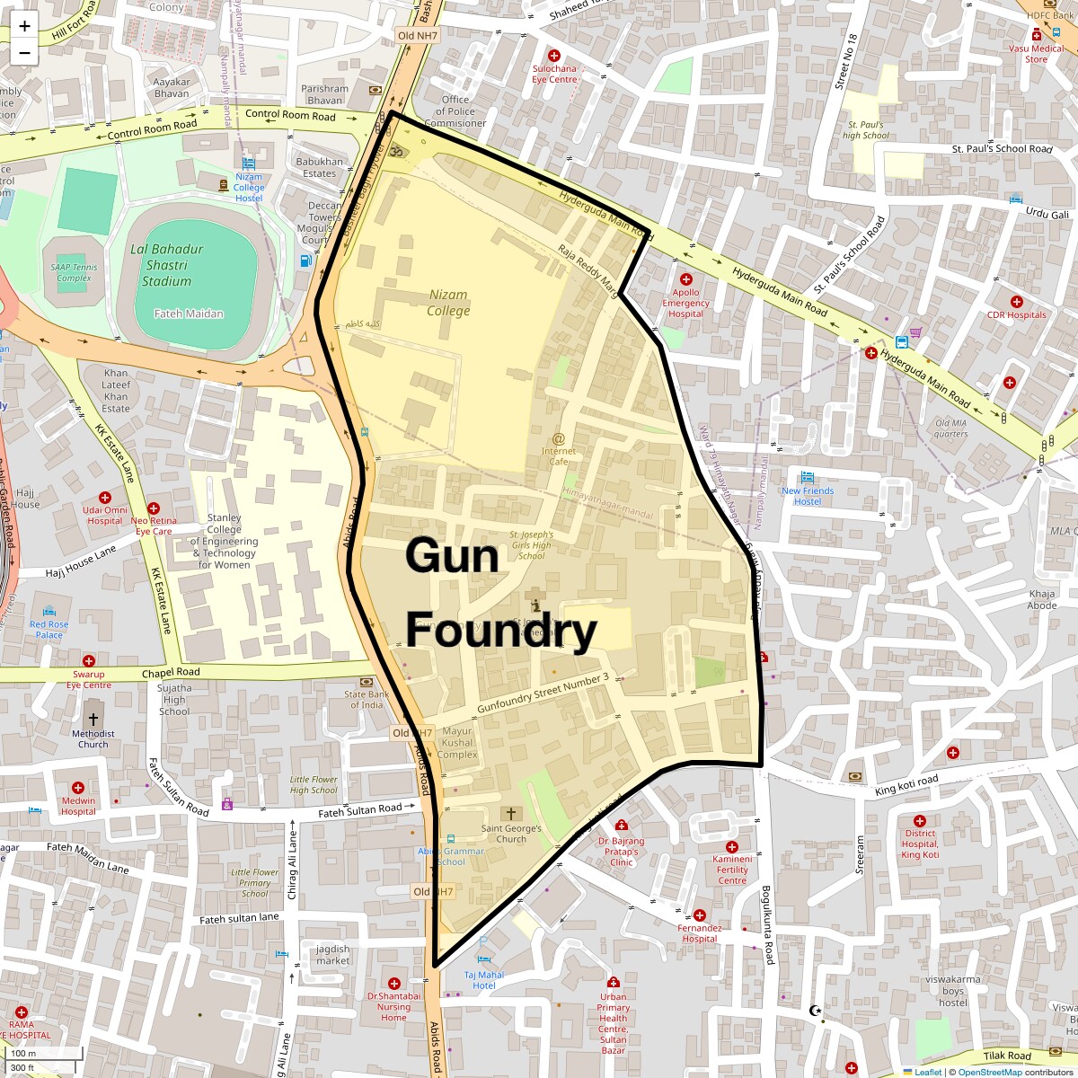 Location Map of Gun Foundry, Hyderabad