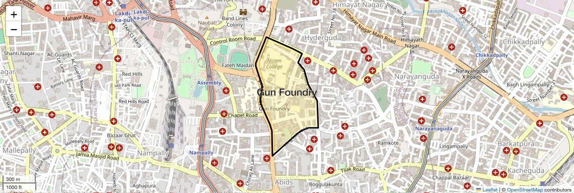 Location Map of Gun Foundry, Hyderabad
