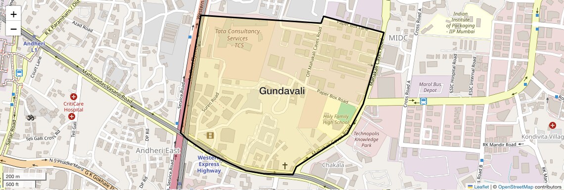 Location Map of Gundavali, Mumbai