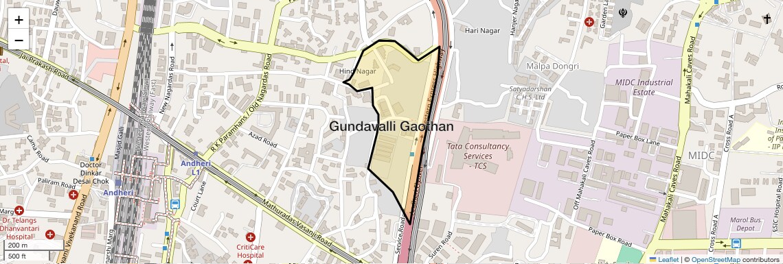 Location Map of Gundavalli Gaothan, Mumbai