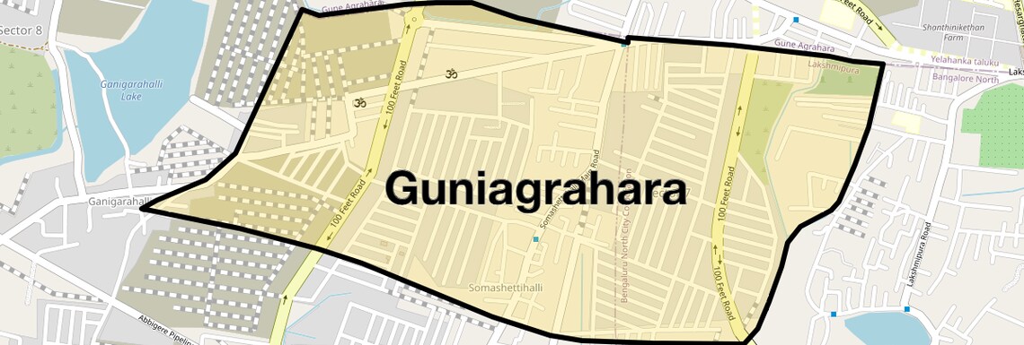 Location Map of Guniagrahara, Bangalore