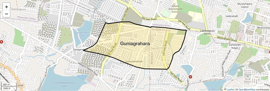 Location Map of Guniagrahara, Bangalore
