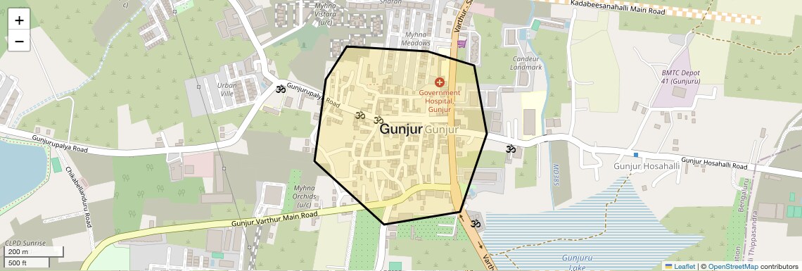 Location Map of Gunjur, Bangalore