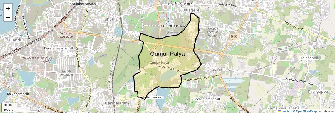 Location Map of Gunjur Palya, Bangalore