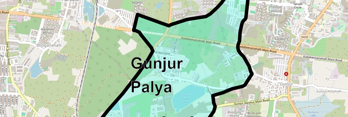 Location Map of Gunjur Palya, Bangalore