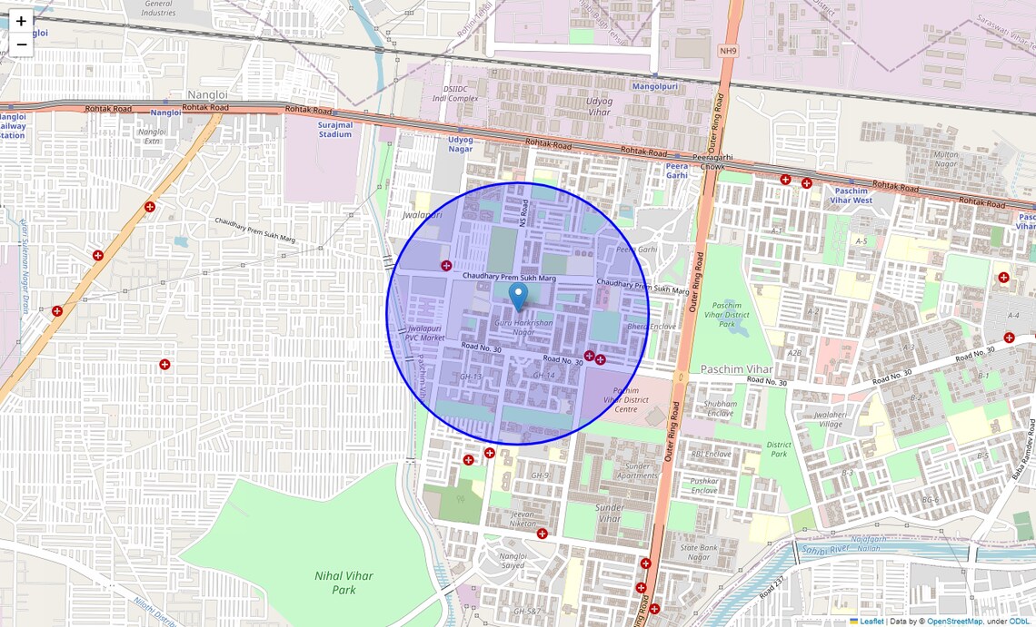 Location Map of Guru Harkishan Nagar, Delhi