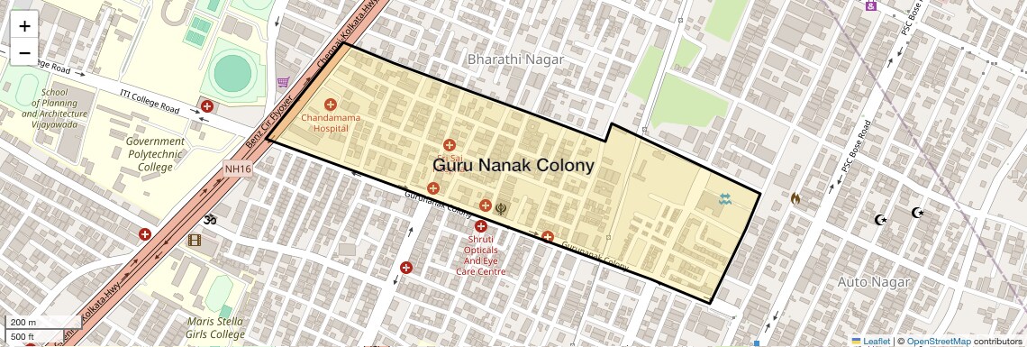 Location Map of Guru Nanak Colony, Vijayawada