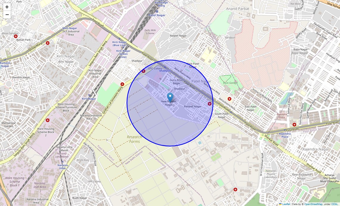 Location Map of Guru Nanak Nagar, Delhi