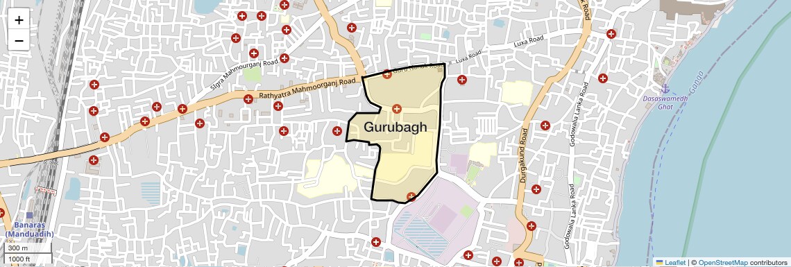 Location Map of Gurubagh, Varanasi