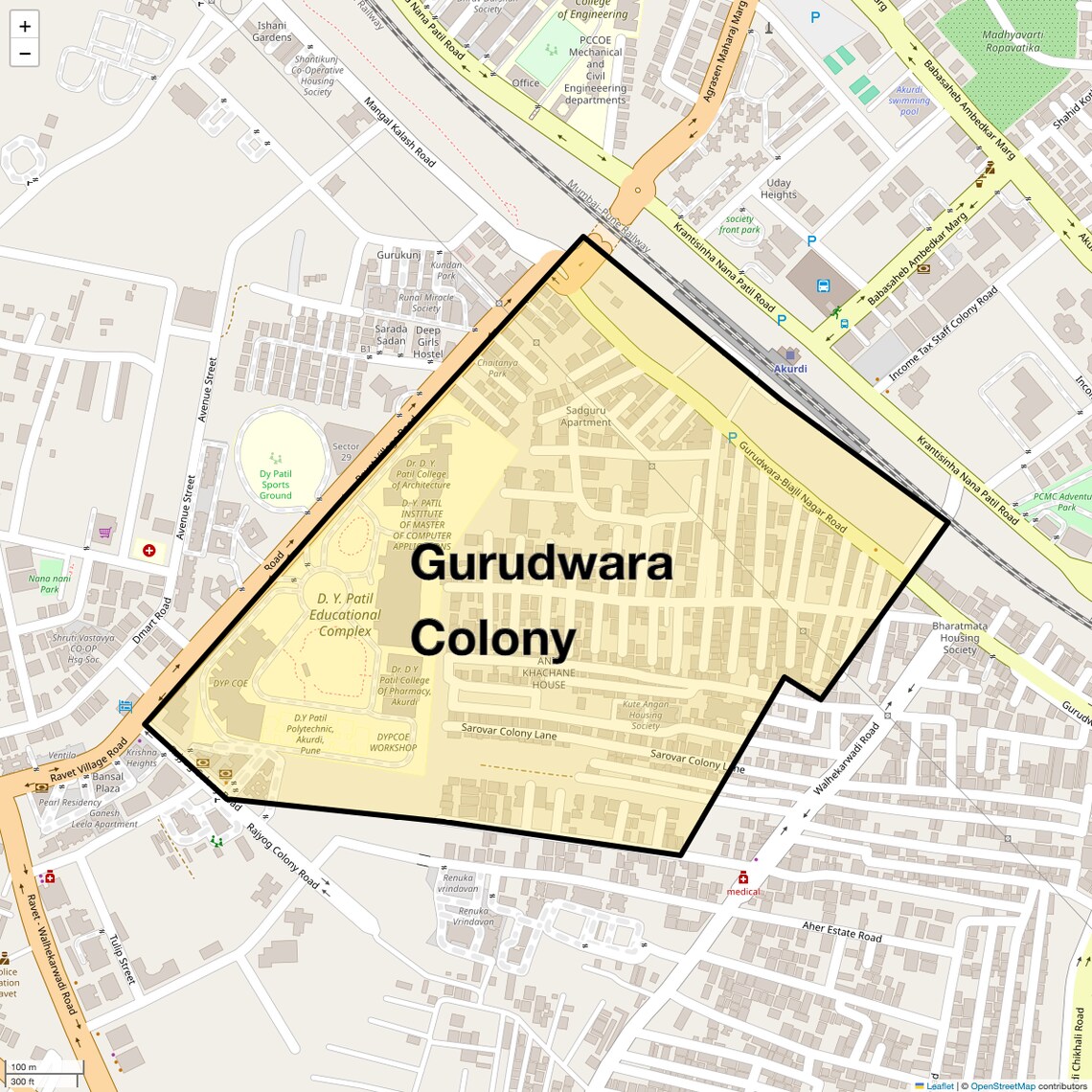 Location Map of Gurudwara Colony, Pune