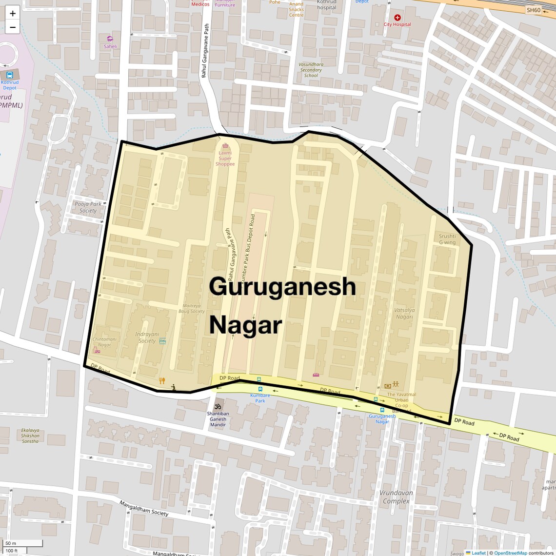 Location Map of Guruganesh Nagar, Pune