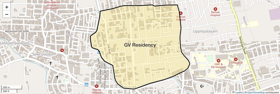 Location Map of GV Residency, Coimbatore