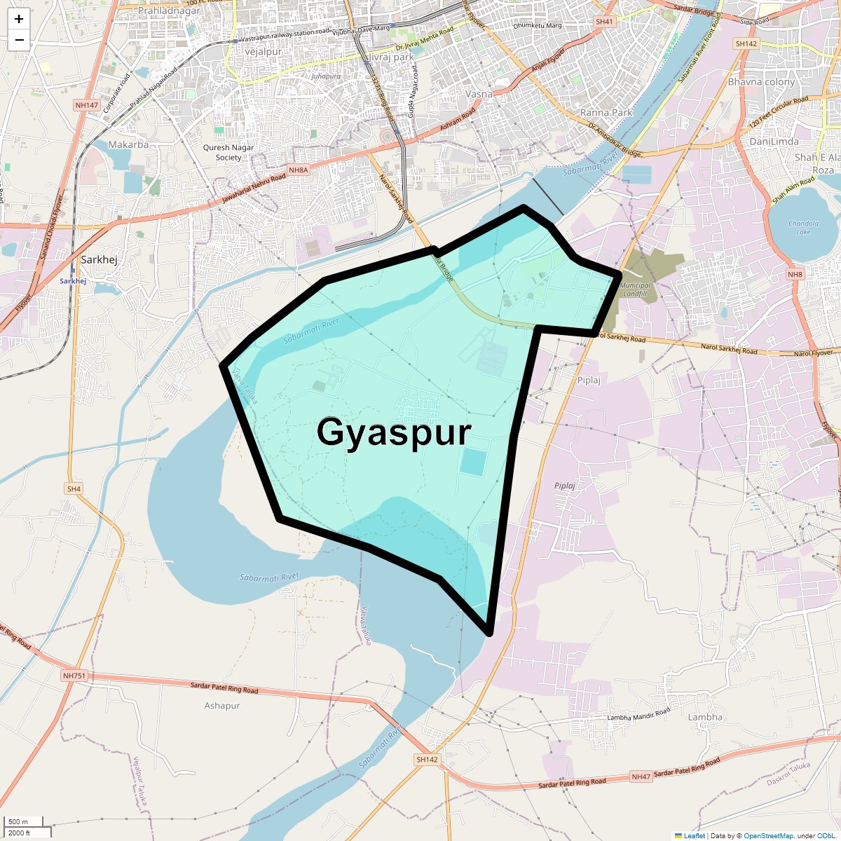 Location Map of Gyaspur, Ahmedabad