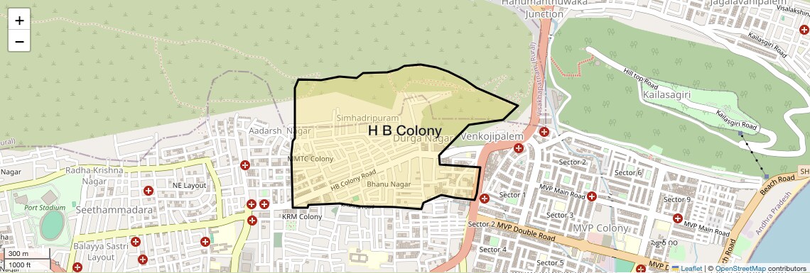 Location Map of H B Colony, Vizag