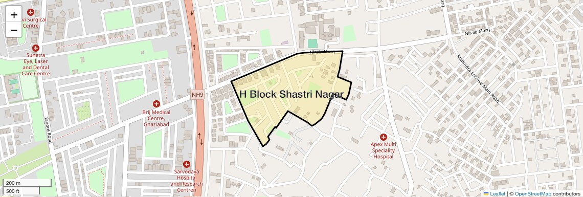 Location Map of H Block Shastri Nagar, Ghaziabad