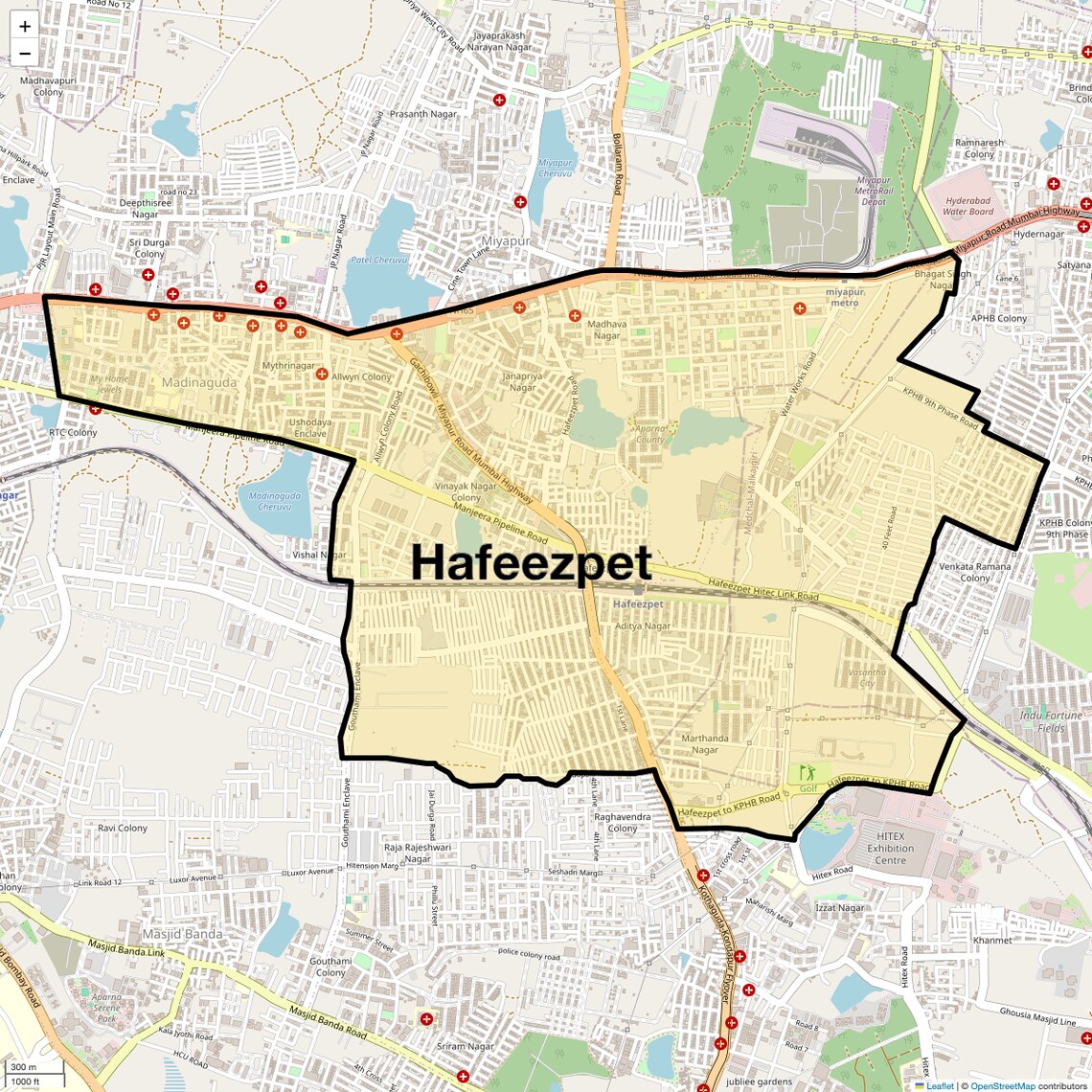 Location Map of Hafeezpet, Hyderabad