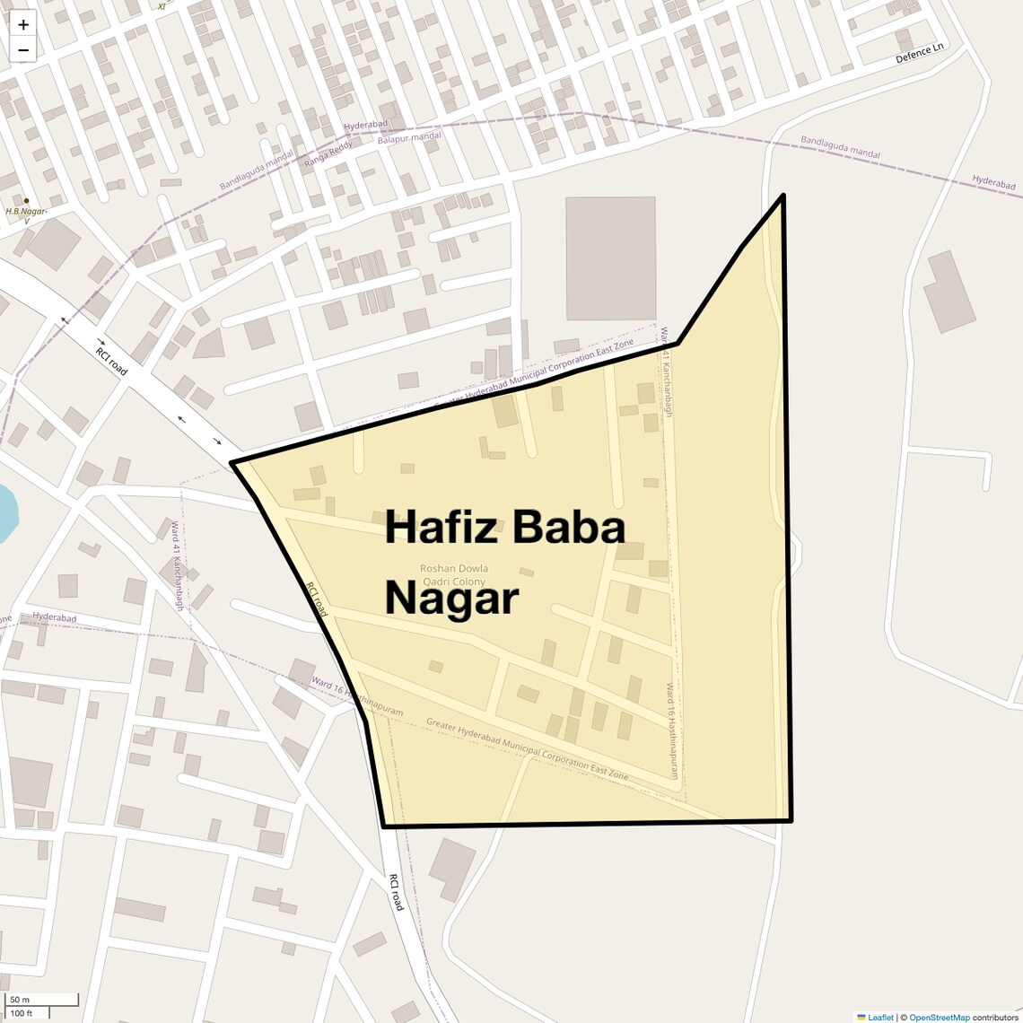 Location Map of Hafiz Baba Nagar, Hyderabad