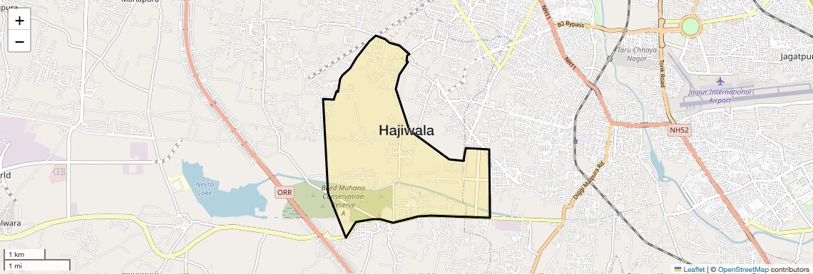 Location Map of Hajiwala, Jaipur