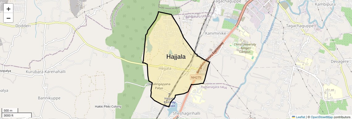 Location Map of Hajjala, Bangalore