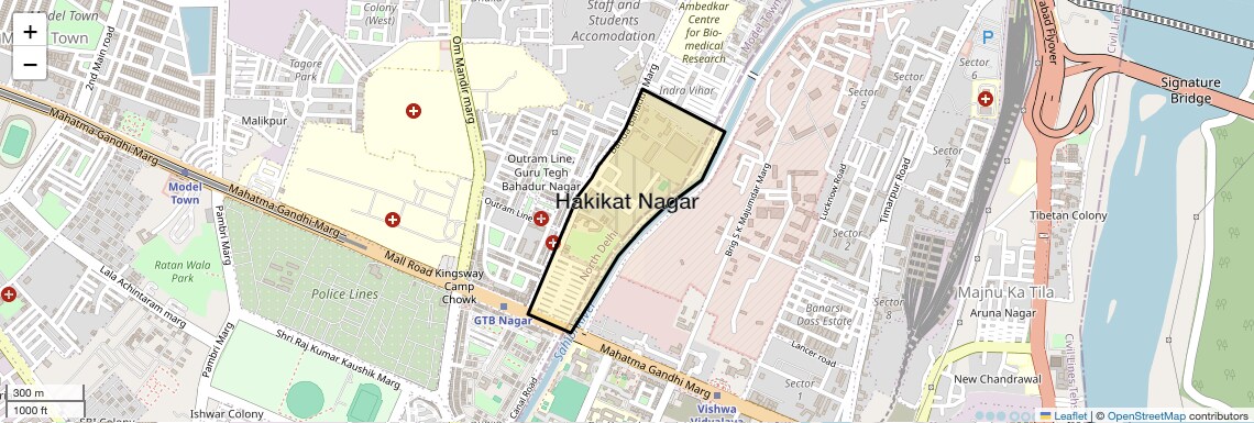 Location Map of Hakikat Nagar, Delhi