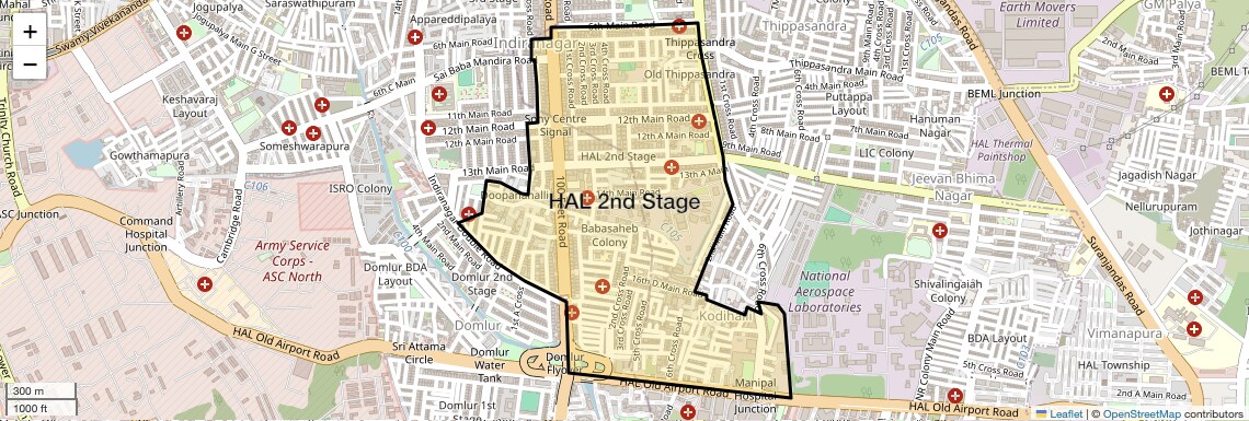 Location Map of HAL 2nd Stage, Bangalore