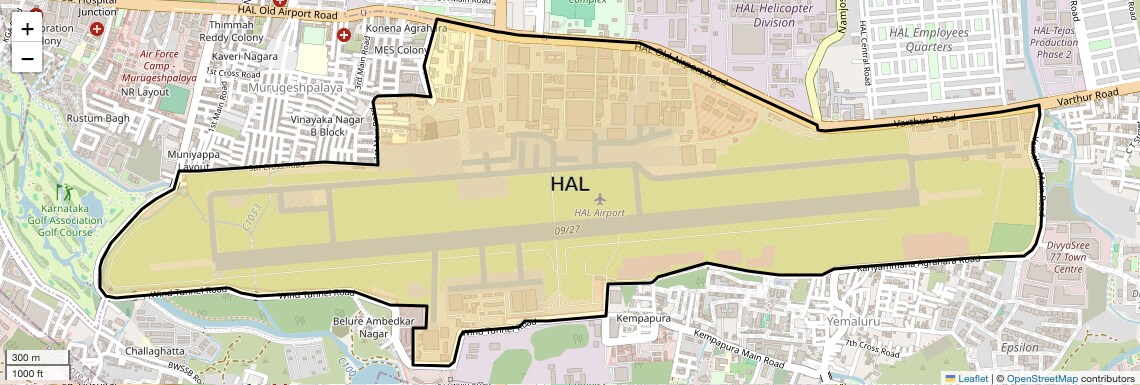 Location Map of HAL, Bangalore