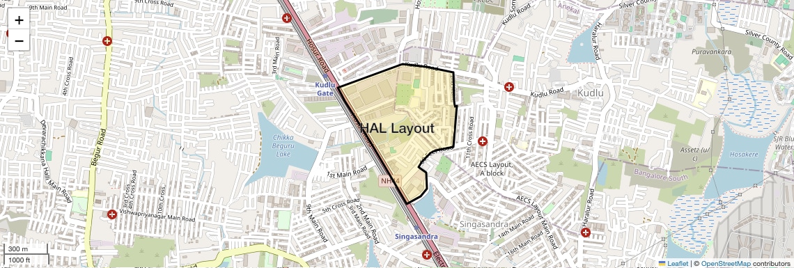 Location Map of HAL Layout, Bangalore