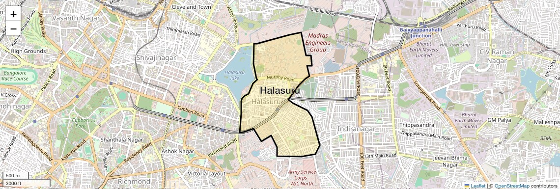 Location Map of Halasuru, Bangalore