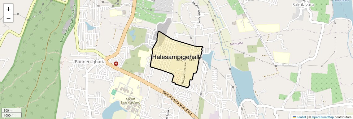 Location Map of Halesampigehalli, Bangalore