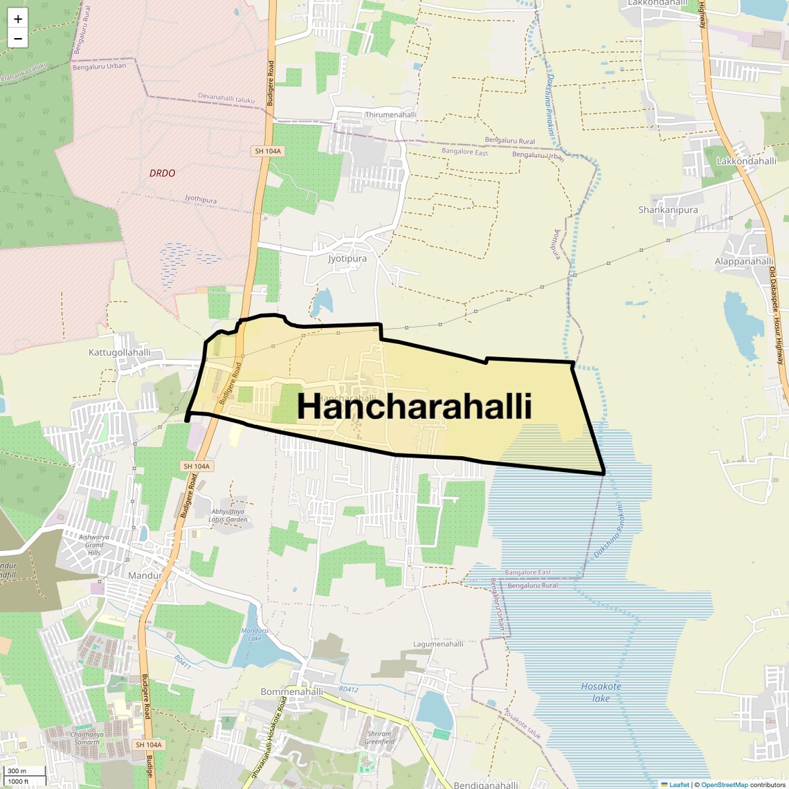 Location Map of Hancharahalli, Bangalore