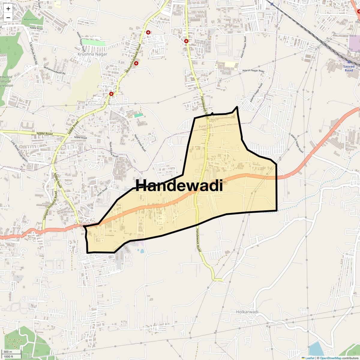 Location Map of Handewadi, Pune