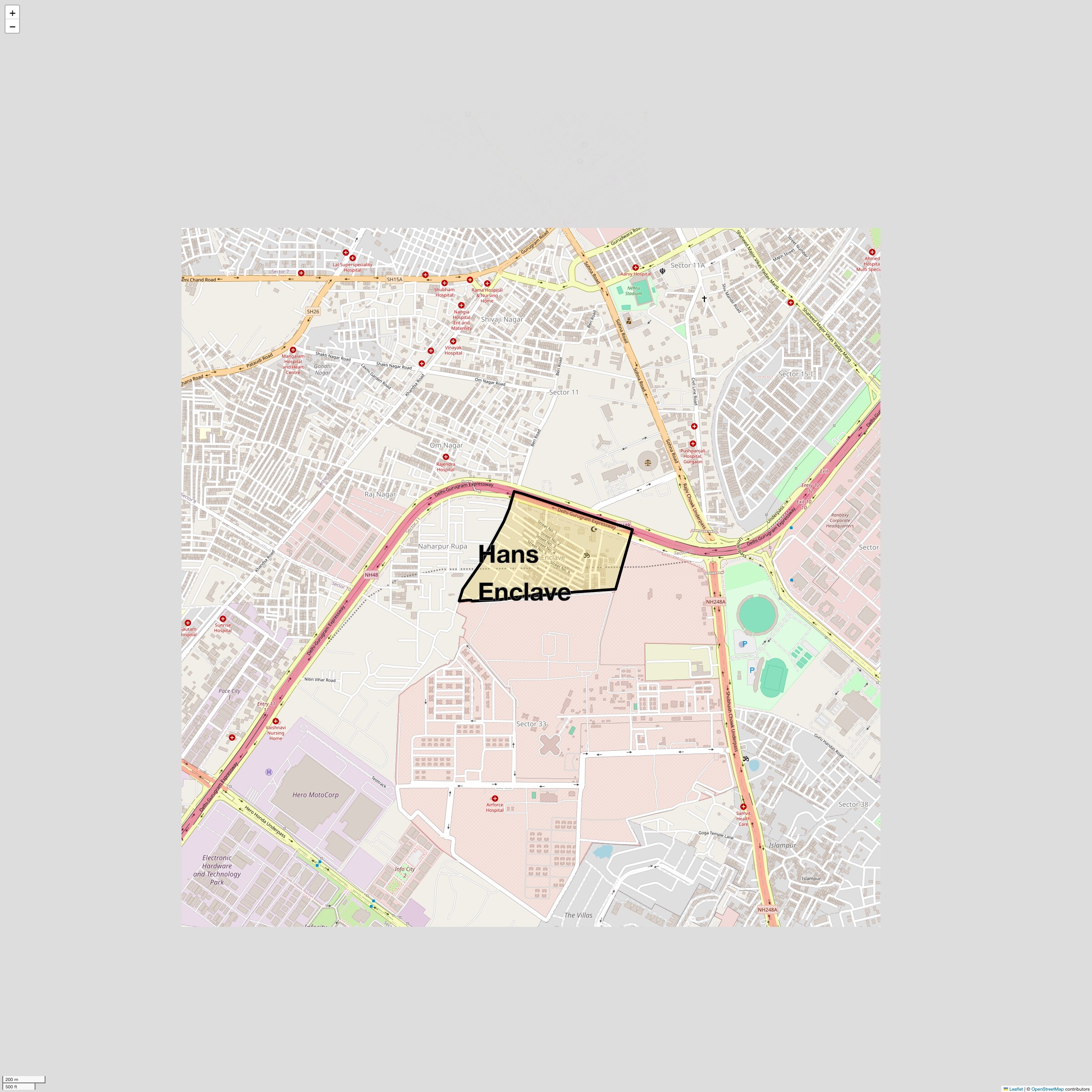 Location Map of Hans Enclave, Gurgaon