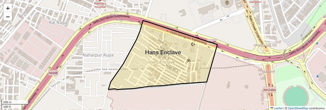 Location Map of Hans Enclave, Gurgaon