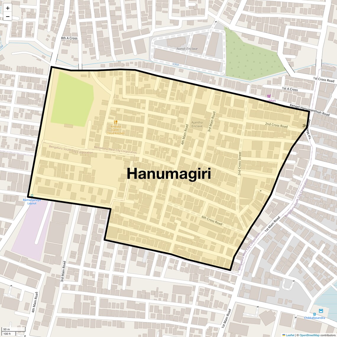 Location Map of Hanumagiri, Bangalore