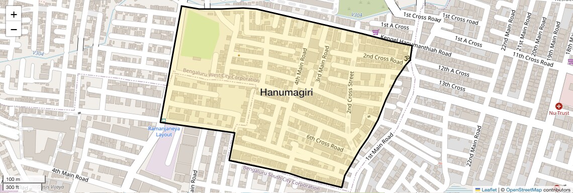 Location Map of Hanumagiri, Bangalore