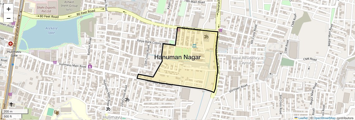 Location Map of Hanuman Nagar, Bangalore