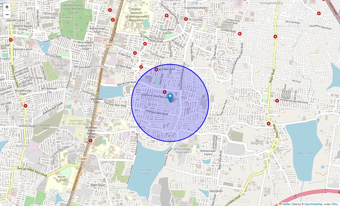 Location Map of Hanuman Nagar, Bangalore
