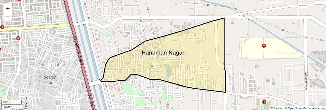 Location Map of Hanuman Nagar, Faridabad